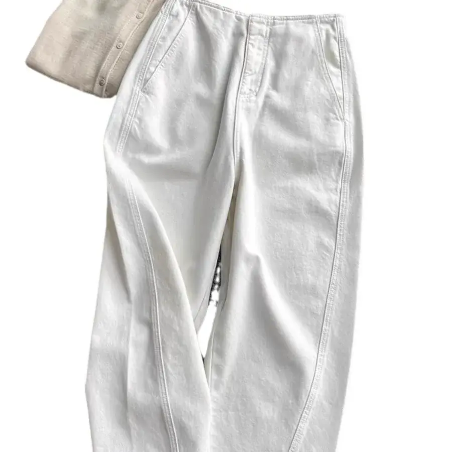 Autumn Winter New Style Scythe White Denim Pants Women's Cocoon High Waist Slimming Nine Points Long Pants Female Fashion