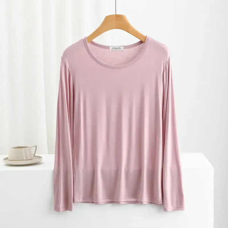 Women's Modal Long Sleeve T-Shirt Slimming Sun Protection Spring Summer Thin Round Neck Base Layer Air Conditioning Home Top