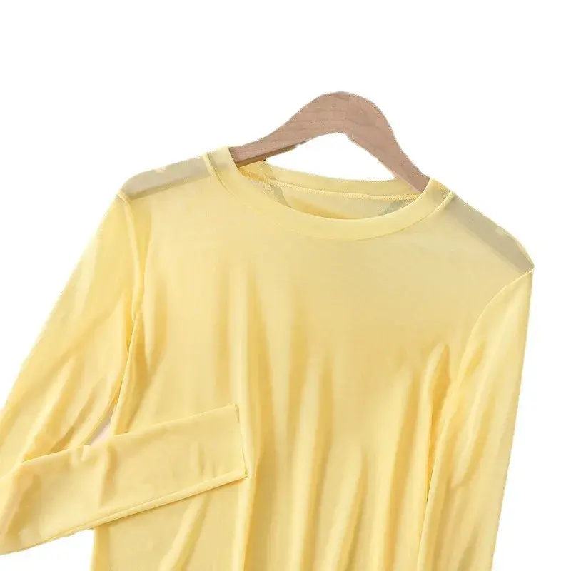 2020 Summer Candy Colored Ice Silk Base Layer Long Sleeve Women's Sun Protection T-Shirt Inner Solid Color Thin Style