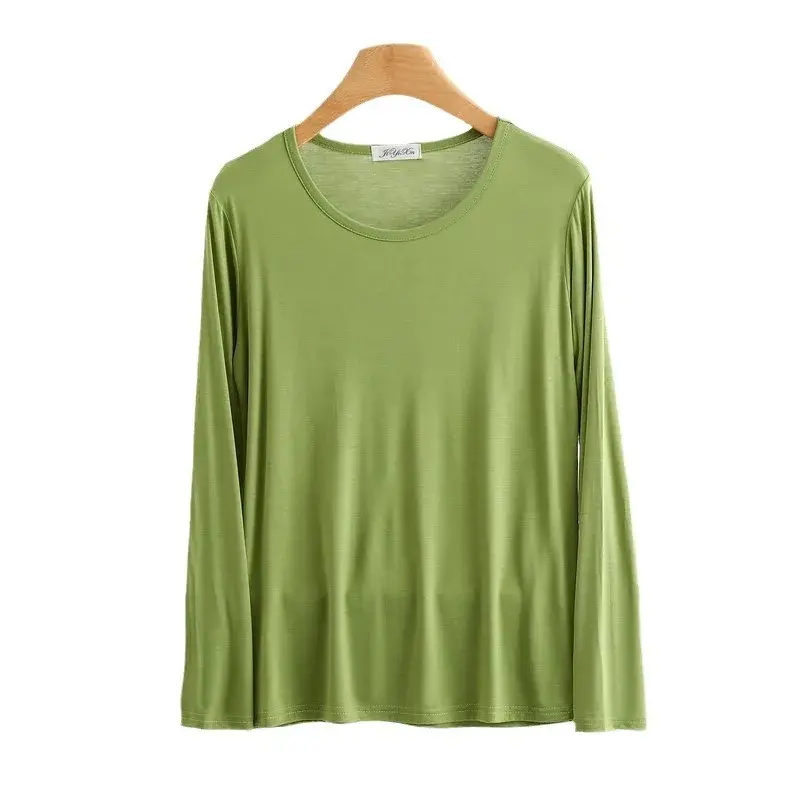 Women's Modal Long Sleeve T-Shirt Slimming Sun Protection Spring Summer Thin Round Neck Base Layer Air Conditioning Home Top