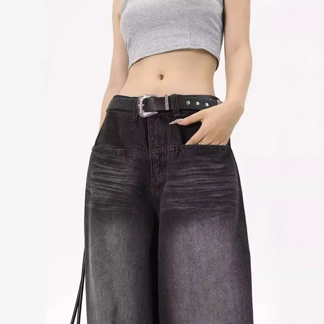 Vintage Wash Black Grey Jeans Men Women's Loose Fit Straight Leg Casual Street Style American Vibe Fashion