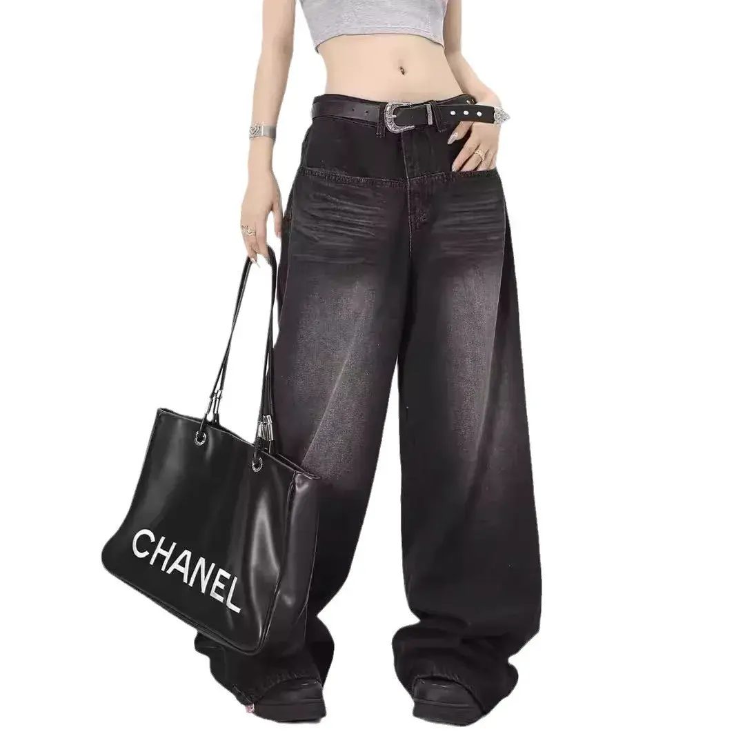 Vintage Wash Black Grey Jeans Men Women's Loose Fit Straight Leg Casual Street Style American Vibe Fashion
