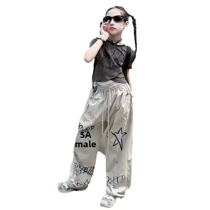 Casual Kids Pants 2024 Summer New Style American Street Hip Hop Graffiti Sports Trendy Versatile Long Pants For Girls