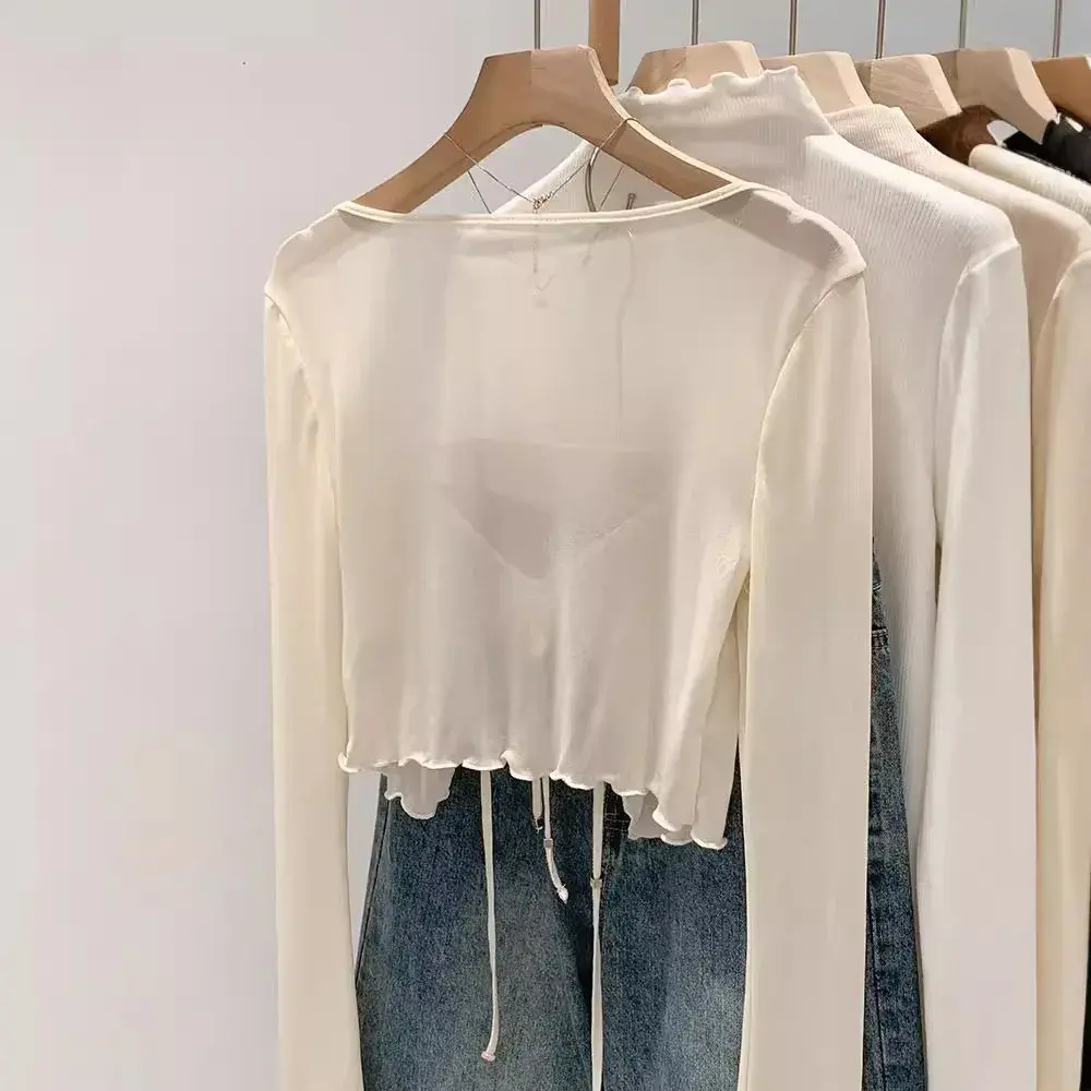 Chiffon Lace-Up Shoulder Air Conditioning Cool Sensation Spring Summer Anti-Aging Personality Sunscreen Open Cardigan Women's To