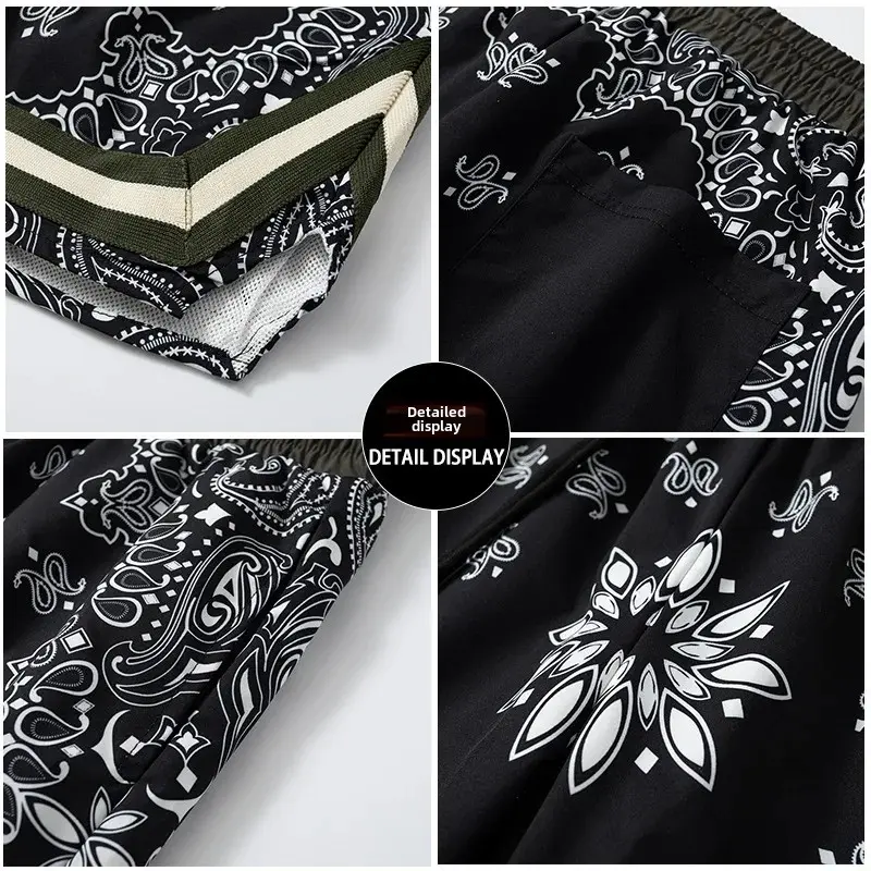 2024 New American Style Men's Casual Loose-Fit Basketball Shorts Summer Sport Niche Trendy Waist Fruit Flower Design