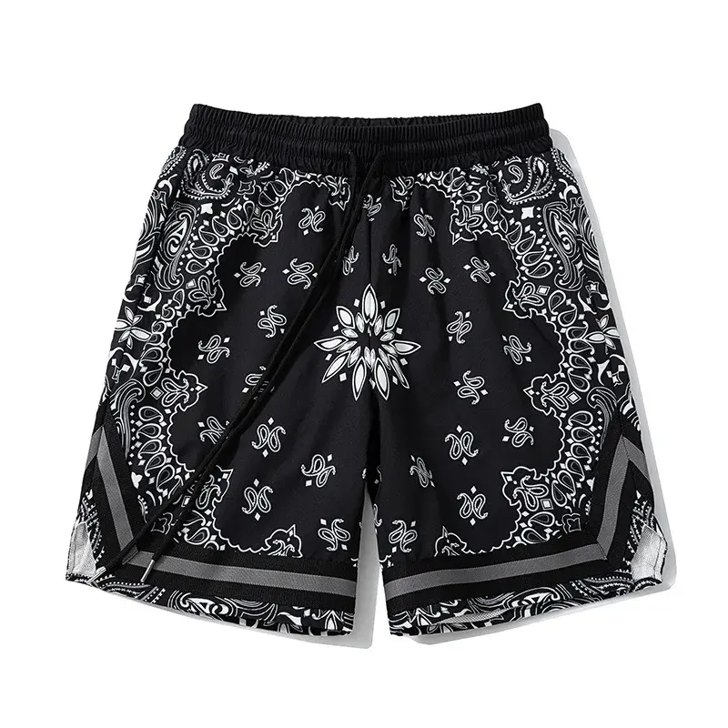 2024 New American Style Men's Casual Loose-Fit Basketball Shorts Summer Sport Niche Trendy Waist Fruit Flower Design