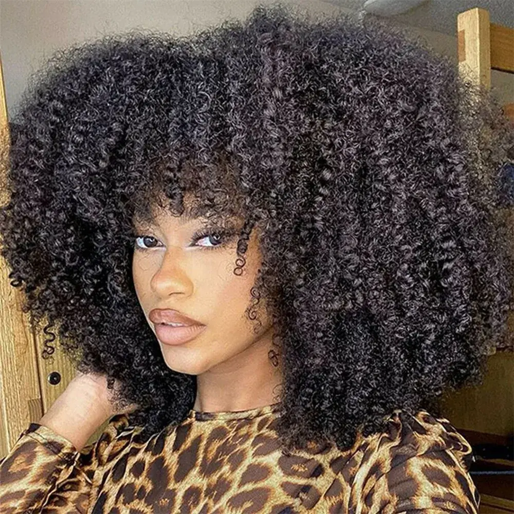 Black Synthetic Hair Wig for Women Small Curl Explosion Head Fake Hair Full Head Cover White People Fiber Mechanism Hair Cover