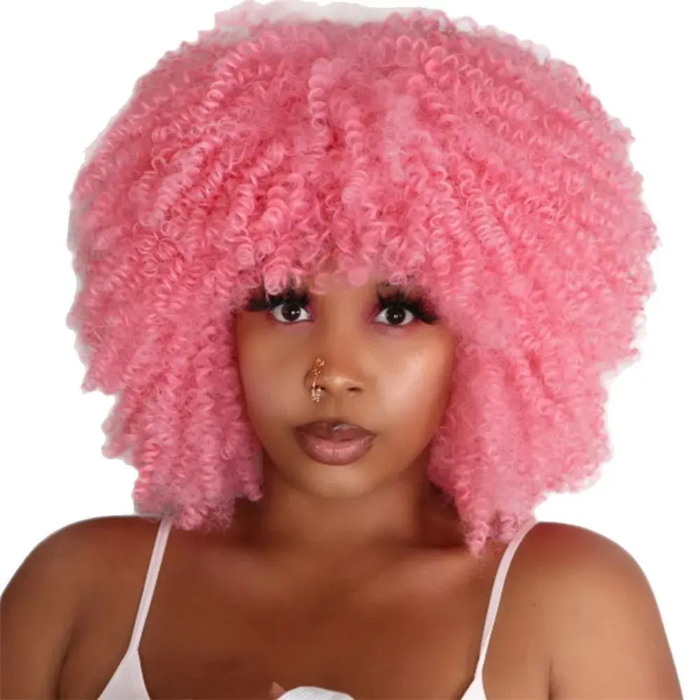 Black Synthetic Hair Wig for Women Small Curl Explosion Head Fake Hair Full Head Cover White People Fiber Mechanism Hair Cover