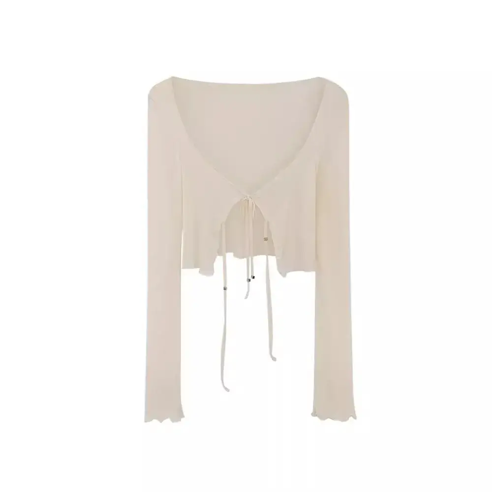Chiffon Lace-Up Shoulder Air Conditioning Cool Sensation Spring Summer Anti-Aging Personality Sunscreen Open Cardigan Women's To