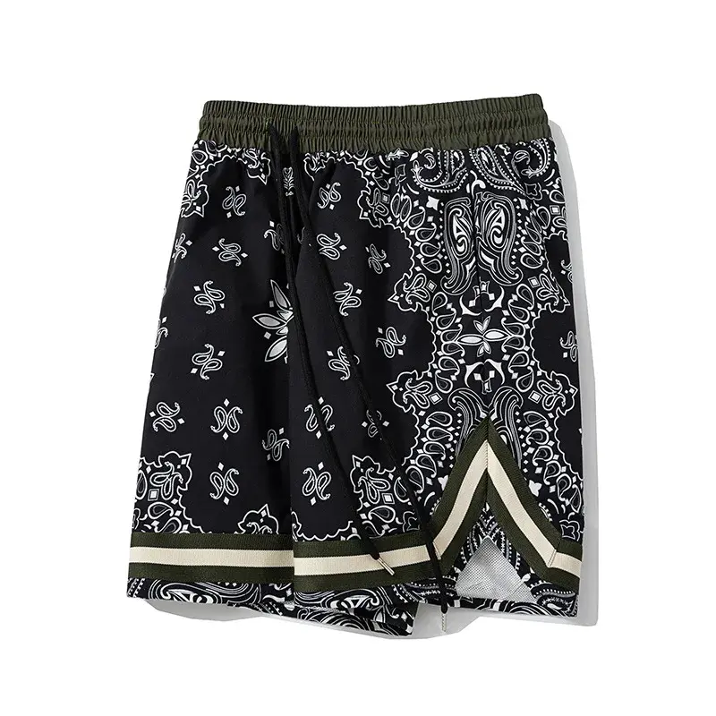 2024 New American Style Men's Casual Loose-Fit Basketball Shorts Summer Sport Niche Trendy Waist Fruit Flower Design