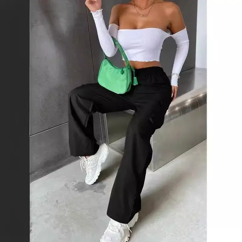 High-Waisted Breathable Straight-Leg Casual Pants Summer Lightweight Cargo Pants Women's American Style Vintage Sweatpants