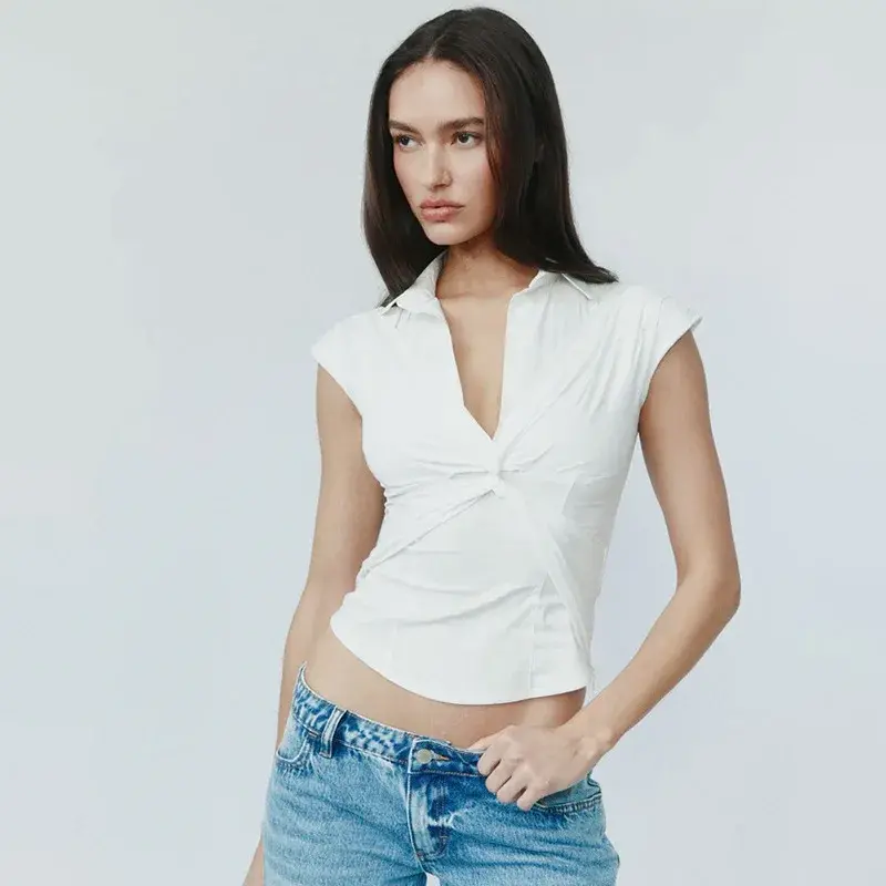 Sexy V-Neck Sleeveless Knot Top Women's Spring Summer New Fashion Cross-Border Clothing Sleeveless T-Shirt Female Upperwear