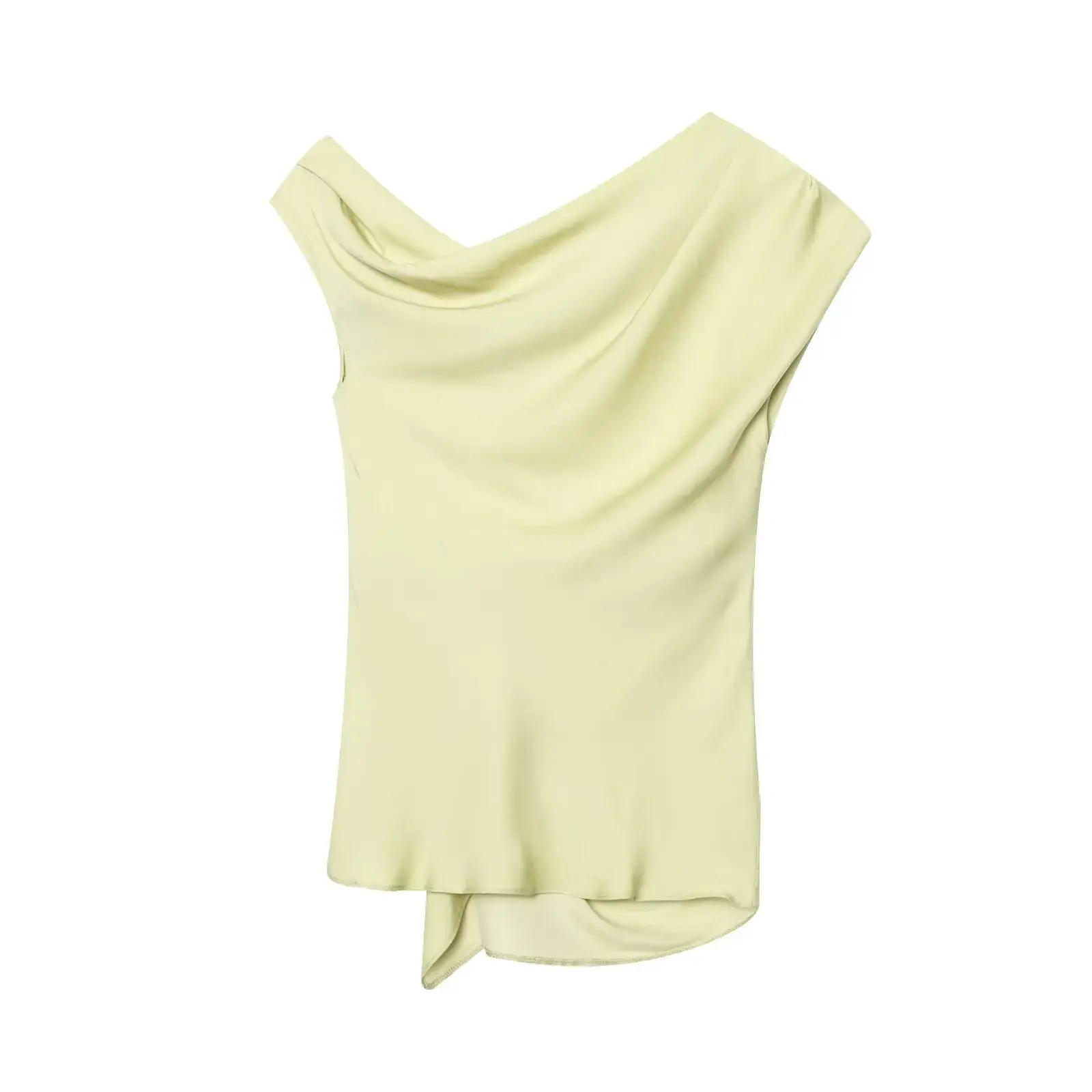 Elegant Asymmetrical Silk Satin Women's Top Summer Design Collar Side Knot Bottom Regular Sleeve Polyester Fiber T-shirt