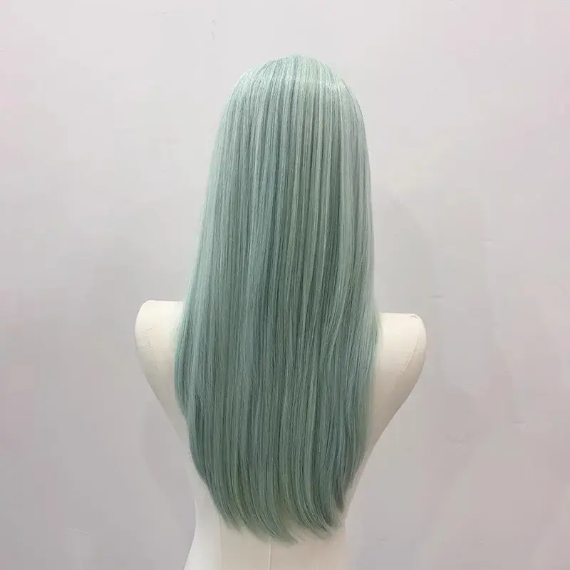Mint Wave Summer Thin Green Long Straight Hair Full Head Wig Women Universal Loli Wig White Enhancing Anime Real Show Mechanism 