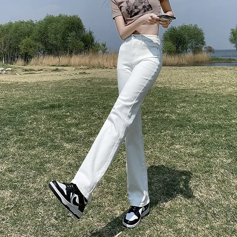 High Waist Straight Leg Jeans Women's Loose Fit High Street Hong Kong Style Tall Ladies Floor-Length Smoking Pants Trendy