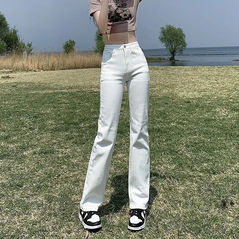 High Waist Straight Leg Jeans Women's Loose Fit High Street Hong Kong Style Tall Ladies Floor-Length Smoking Pants Trendy
