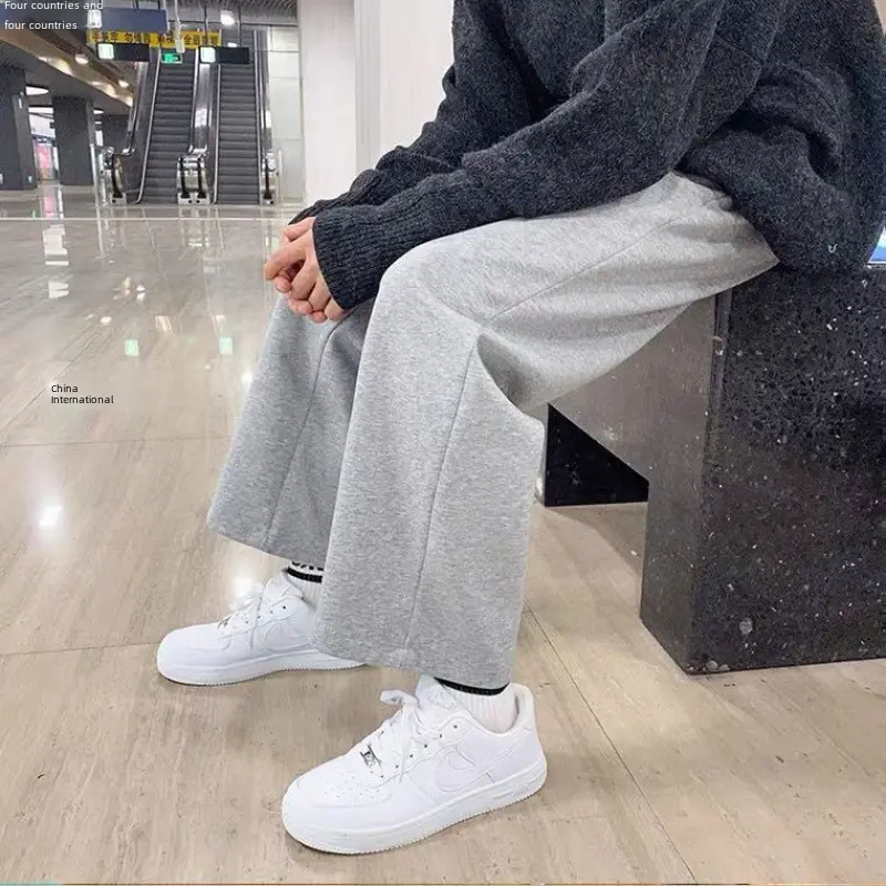 Thickened Fleece-lined Women's Pants Autumn/winter Grey Sweatpants Straight-leg Loose-fit Student 2023 New Slimming Bell Bottoms