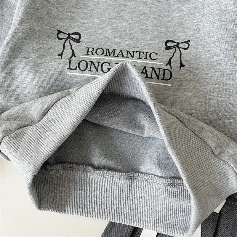 2024 Autumn New Children's Suit Korean Style Sweatshirt Bow2-Piece Set Round Neck Sweatshirt Kids Fashionable Casual Wear
