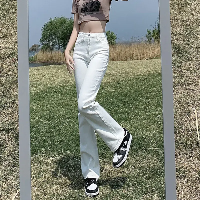 High Waist Straight Leg Jeans Women's Loose Fit High Street Hong Kong Style Tall Ladies Floor-Length Smoking Pants Trendy