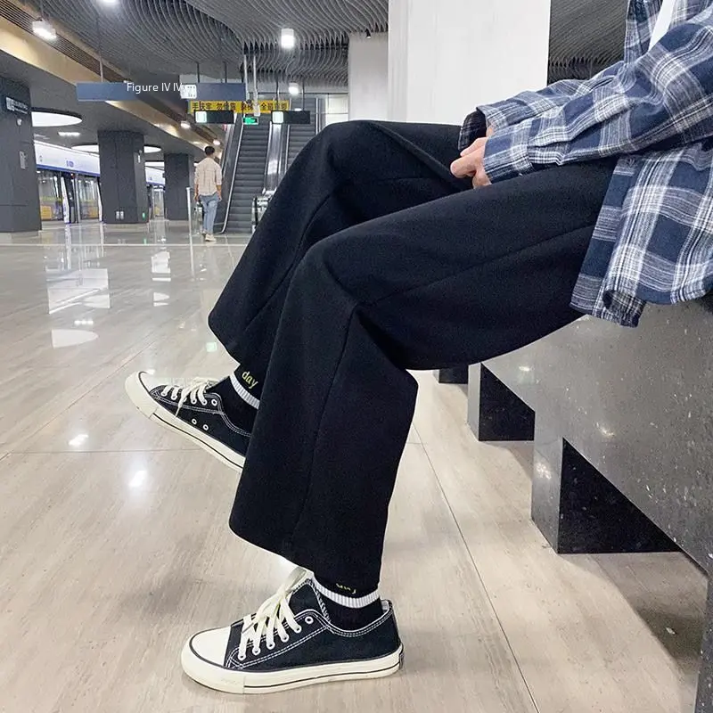 Thickened Fleece-lined Women's Pants Autumn/winter Grey Sweatpants Straight-leg Loose-fit Student 2023 New Slimming Bell Bottoms