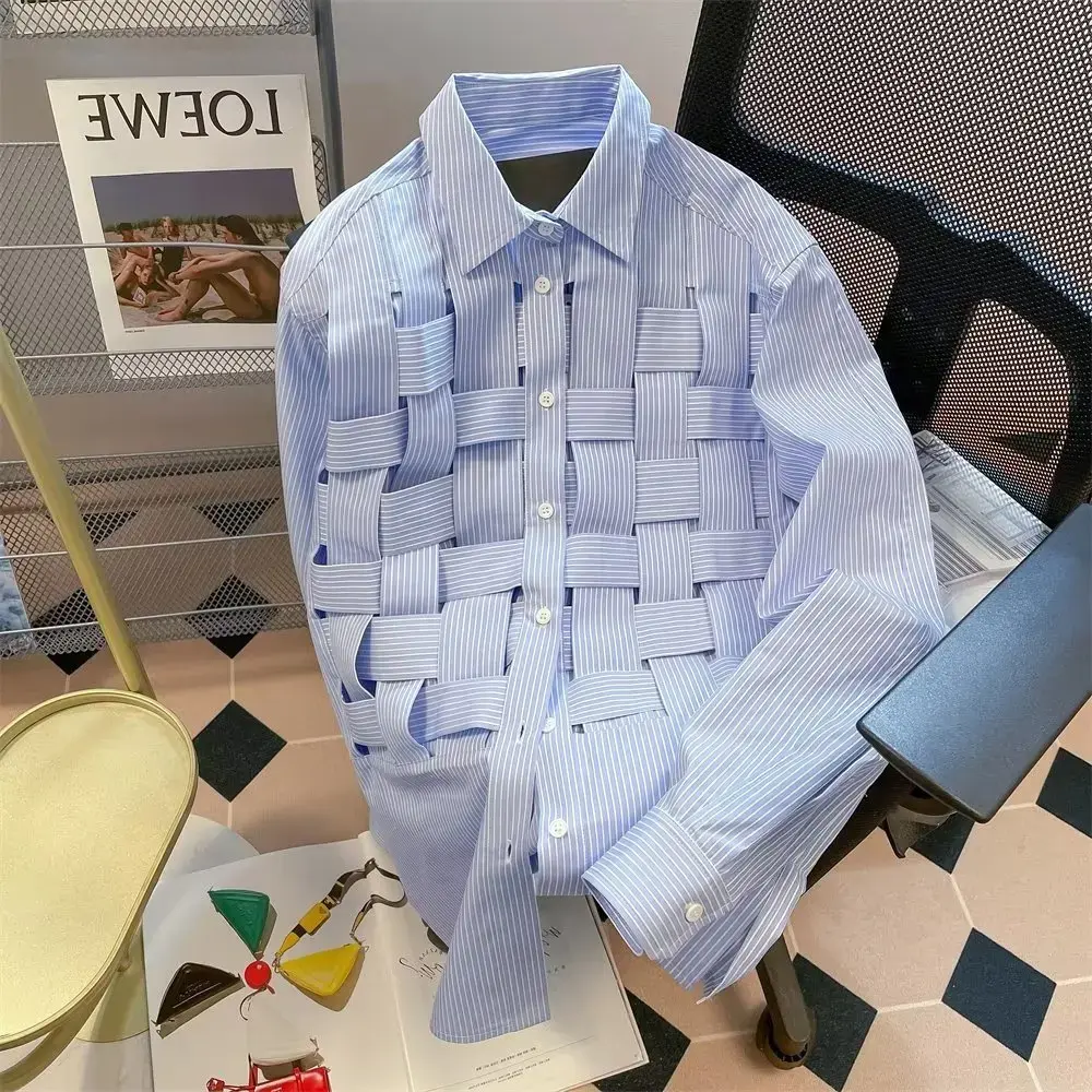 Trendy Long Sleeve Men's Shirt Laid-Back 2023 New Spring Stripe Woven Men's Wear Trendy Brand Casual Shirt For Men