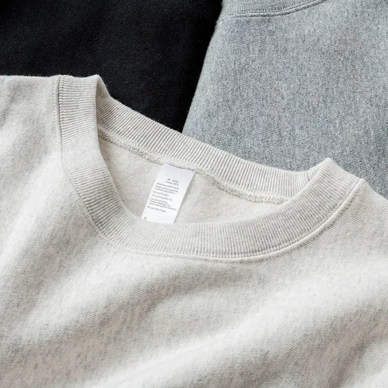 Heavyweight Basic Crew Neck Sweatshirt 460g Pure Cotton Fleece Lined Loose Fit Unisex Winter Top in Black White And Grey