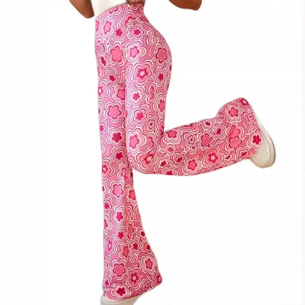 X6043 Women's Fashionable Trendy Digital Printing Bell Elastic Trousers European American Cross-border Style For All Seasons