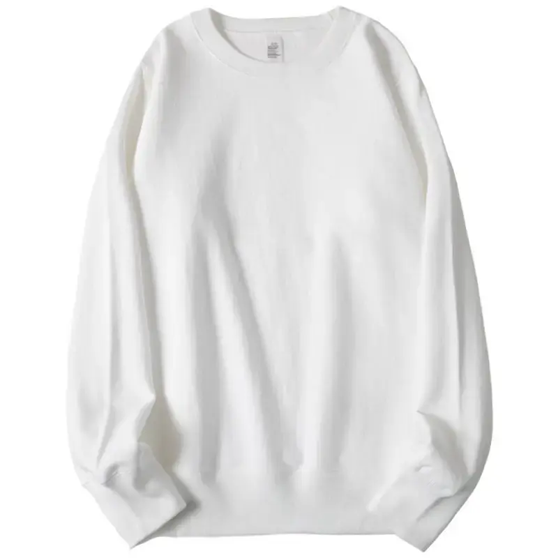Heavyweight Basic Crew Neck Sweatshirt 460g Pure Cotton Fleece Lined Loose Fit Unisex Winter Top in Black White And Grey