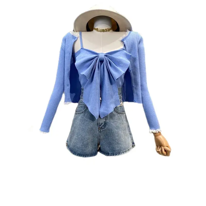 Plus Size Women's Short Butterfly Knot Top Slimming Vest Big MM Fashionable Anti-Aging Lightweight Summer Casual Wear