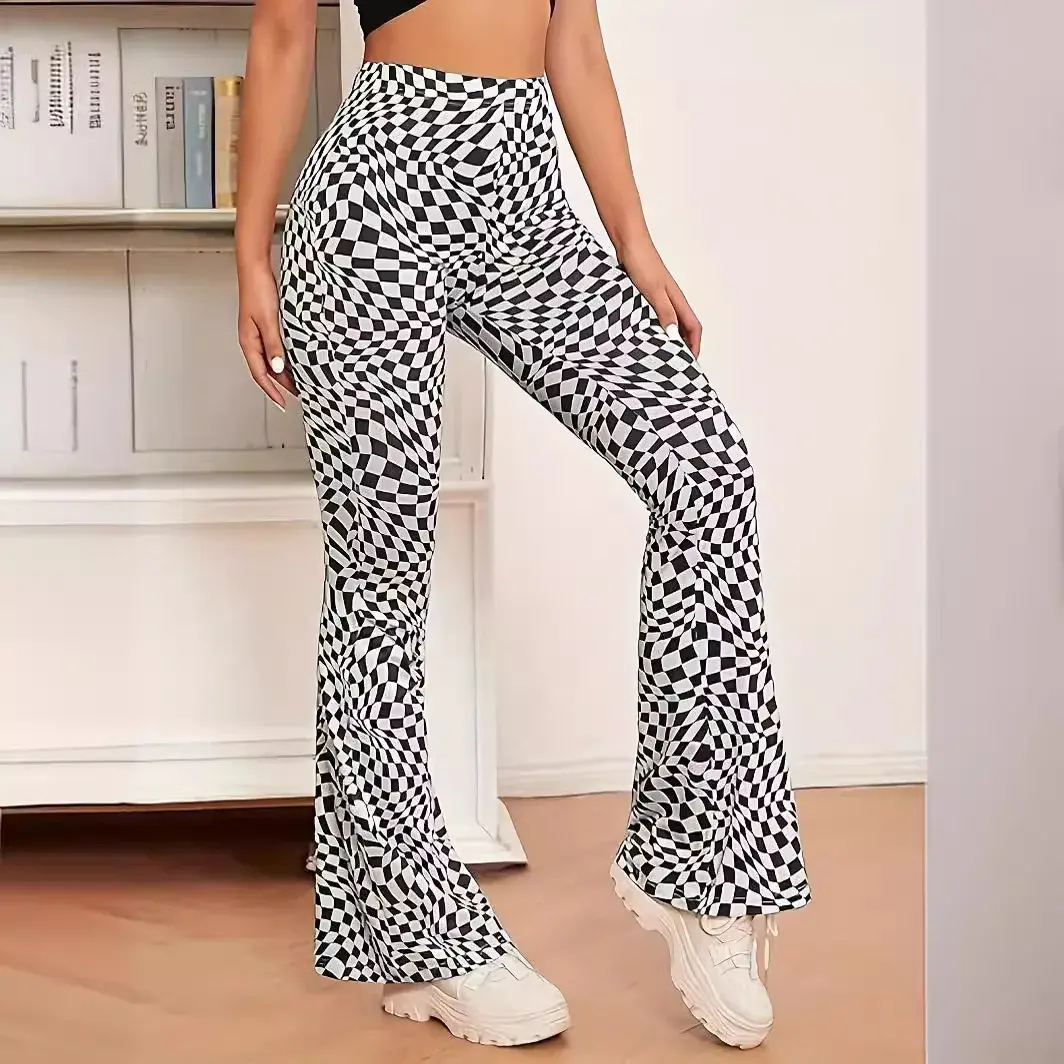 X6043 Women's Fashionable Trendy Digital Printing Bell Elastic Trousers European American Cross-border Style For All Seasons
