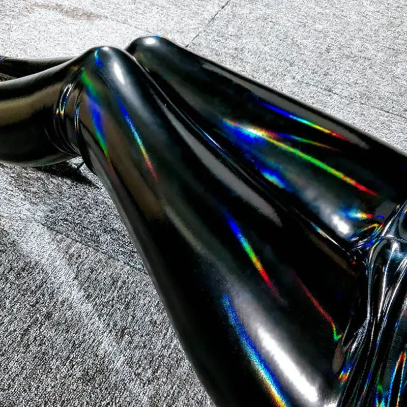 Sexy Colorful Mirror Finish Patent Leather PU Lace-Up Leggings Lightweight Summer Tightening Pants Explosive European Style