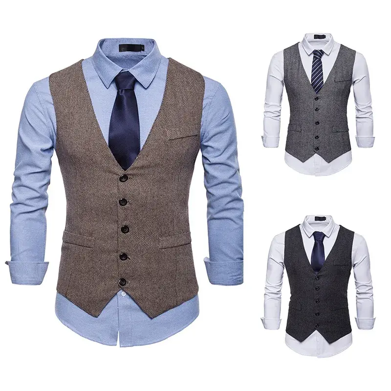 Vintage Men's Suit Vest Single-Breasted V-Neck Motorcycle Rider's Jacket Business Casual Cross-Border Amazon Autumn
