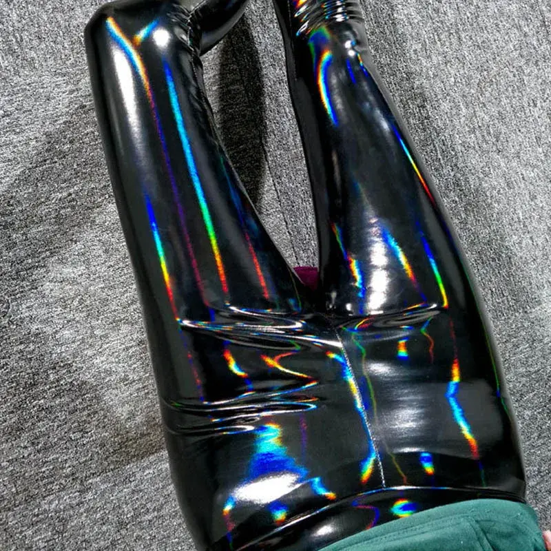 Sexy Colorful Mirror Finish Patent Leather PU Lace-Up Leggings Lightweight Summer Tightening Pants Explosive European Style