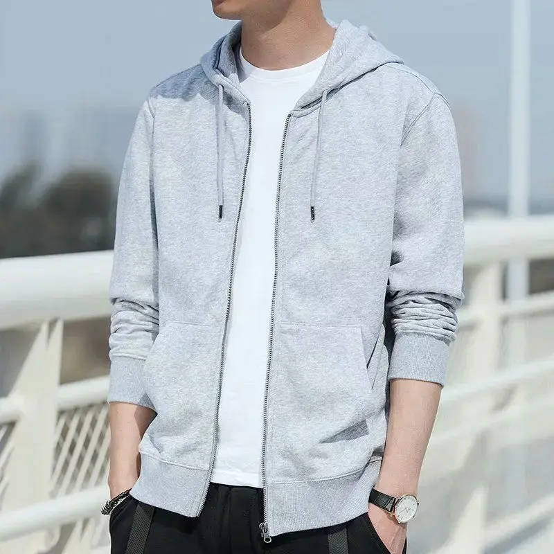 Men's Fleece-Lined Warm Jacket 2024 Autumn Winter New Cardigan Sports Top Casual Hooded Sweatshirt Regular Length China Origin