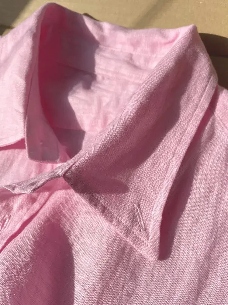 Pink Cotton Linen Open Cardigan Shirt Women's Early Spring Hot Sale Of The Season Simple Loose Casual Long Sleeve Top Fashionabl