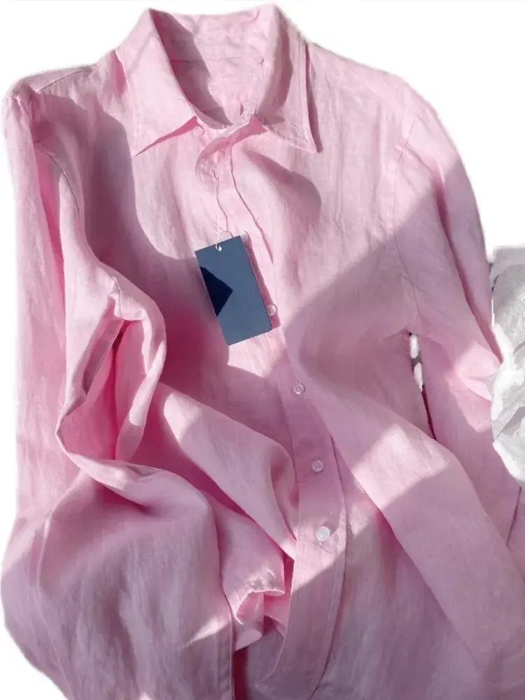 Pink Cotton Linen Open Cardigan Shirt Women's Early Spring Hot Sale Of The Season Simple Loose Casual Long Sleeve Top Fashionabl