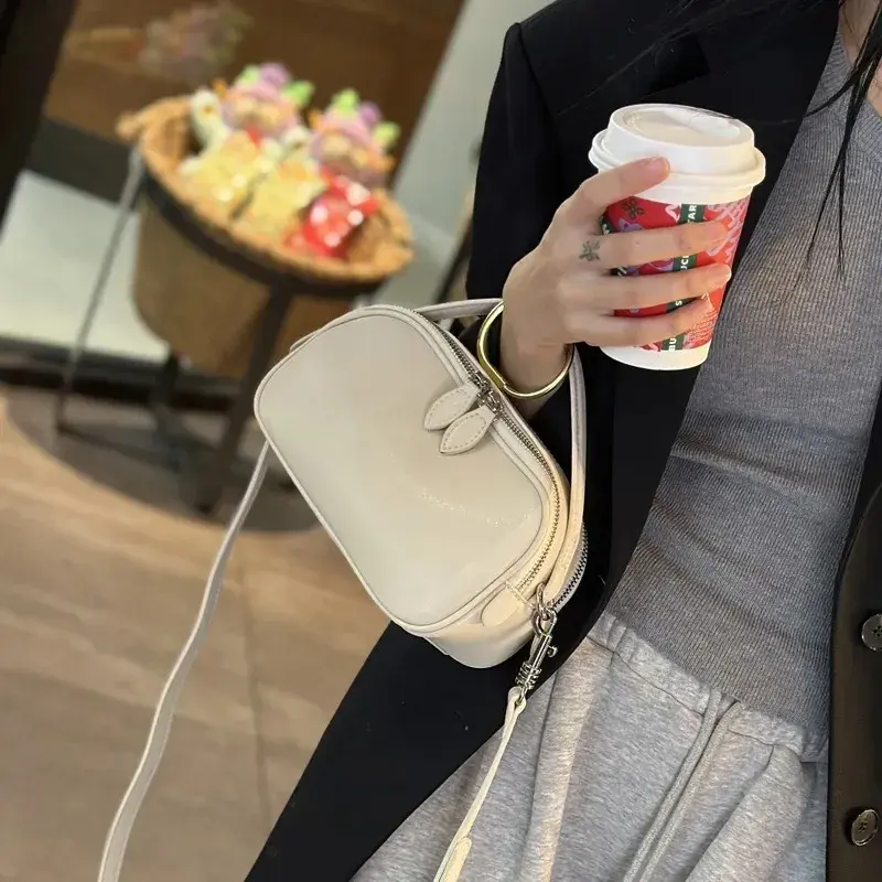 2024 Summer New Style Genuine Leather Single Shoulder Slant Cross Small Bag Double Zip Handbag Soft Cow Leather Casual Women's B