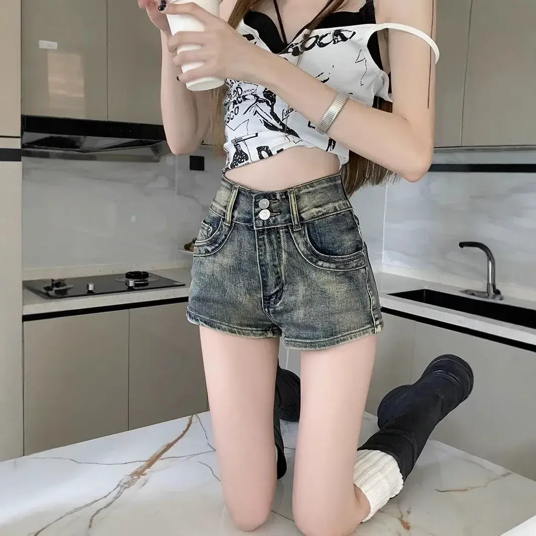 Retro Korean Style Women's Skinny Jeans Shorts Summer New Loose Fashion Brand Cool Short Pants Cotton Made in China