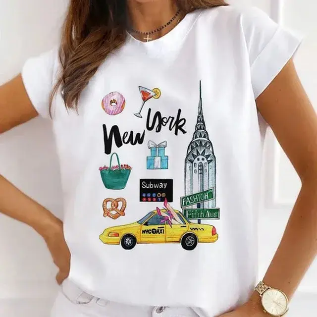 Plus Size Women's Short Sleeve T-Shirt Paris Eiffel Tower Print Base Shirt Floral Decor Independent Station Cross-Border