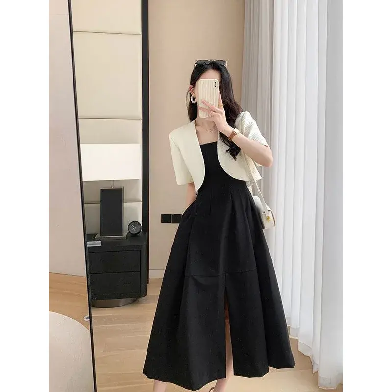 Fashionable Short Sleeve Suit Jacket Women's Beige French Style Slimming Short Length Polyester Fiber Petal Sleeve Suit Coat