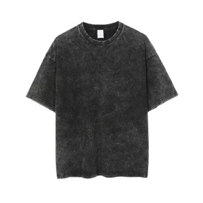 Washed Black Heavyweight Short Sleeve T-Shirt Loose Fit Crew Neck Solid Color American Hip Hop Style Shoulder Drop Top for Coupl