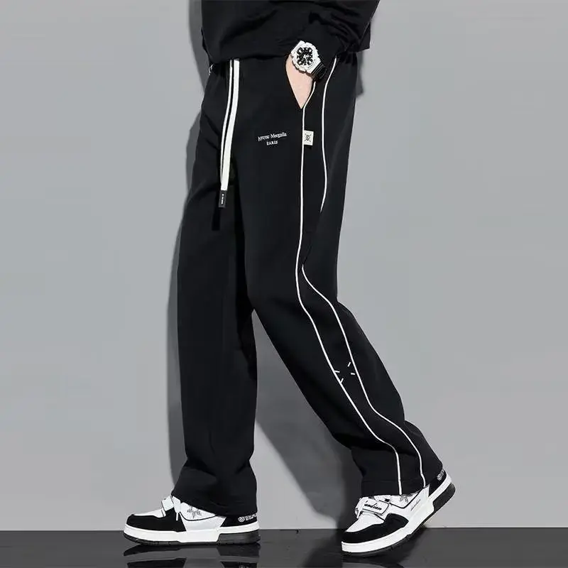 Men's Loose-fit Straight-leg Sweatpants Casual Autumn/winter Fashionable Wide-leg Pants Simple Versatile For Active Wear