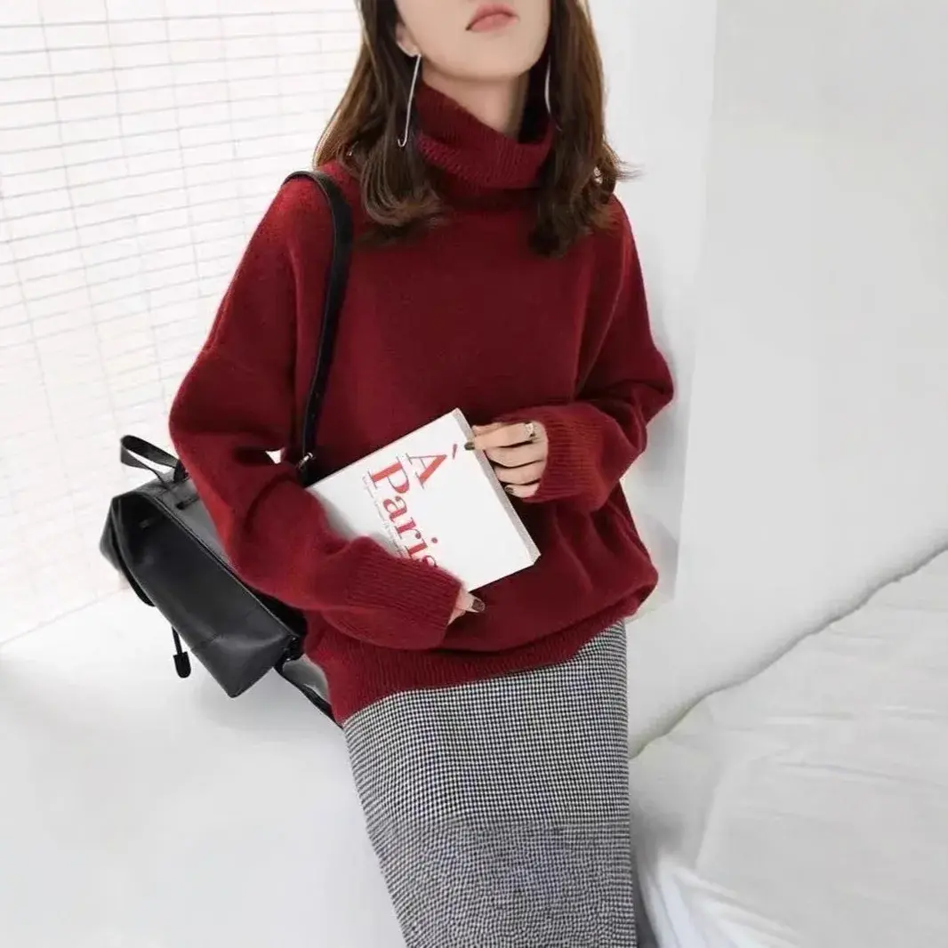 Women's Thickened Loose Knitted Sweater High Collar Lazy Style Base Shirt Outerwear Autumn Winter Fashion Casual Comfortable