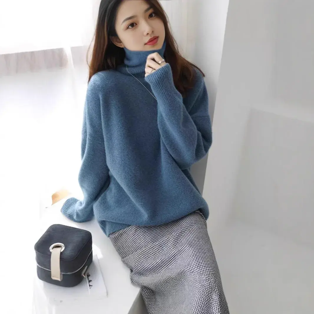 Women's Thickened Loose Knitted Sweater High Collar Lazy Style Base Shirt Outerwear Autumn Winter Fashion Casual Comfortable