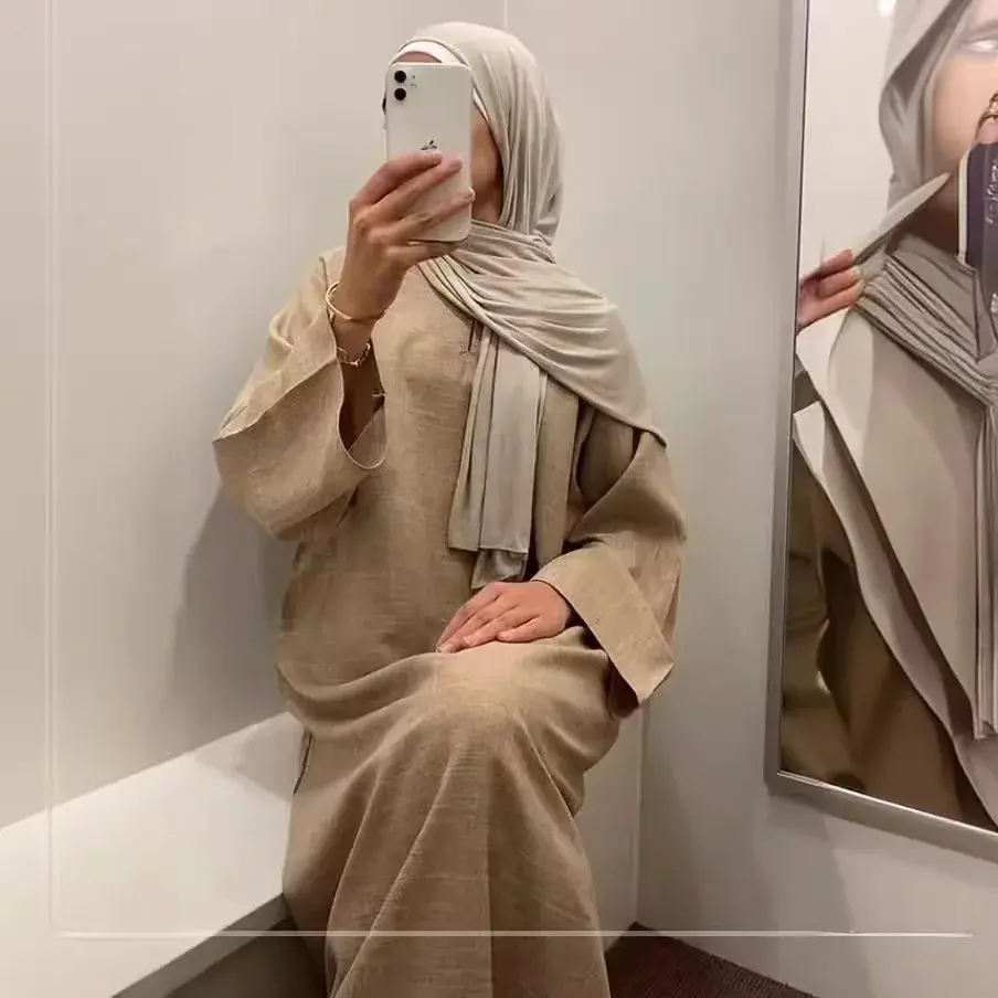 Loose Elegant Pure Color Middle East Style Long Dress for Women plus Size Slimming Midi Skirt Casual Comfortable Maxi Dress