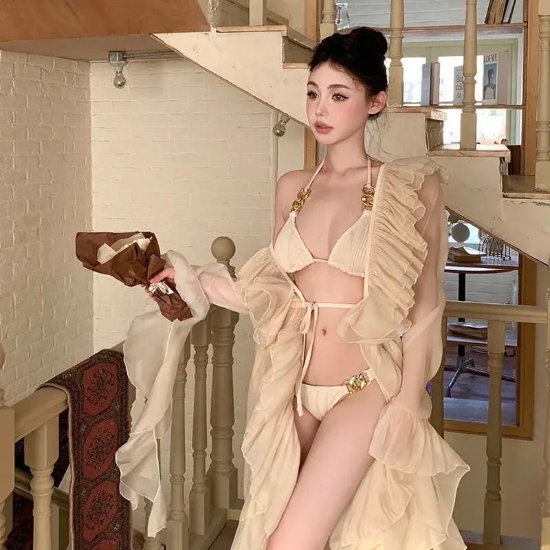 Slim Fit Long Women's Swimsuit Sexy Small Chested Bikini Trendy Ins Cover up Two Piece Swimsuit Elegant Chic Chinese Brand