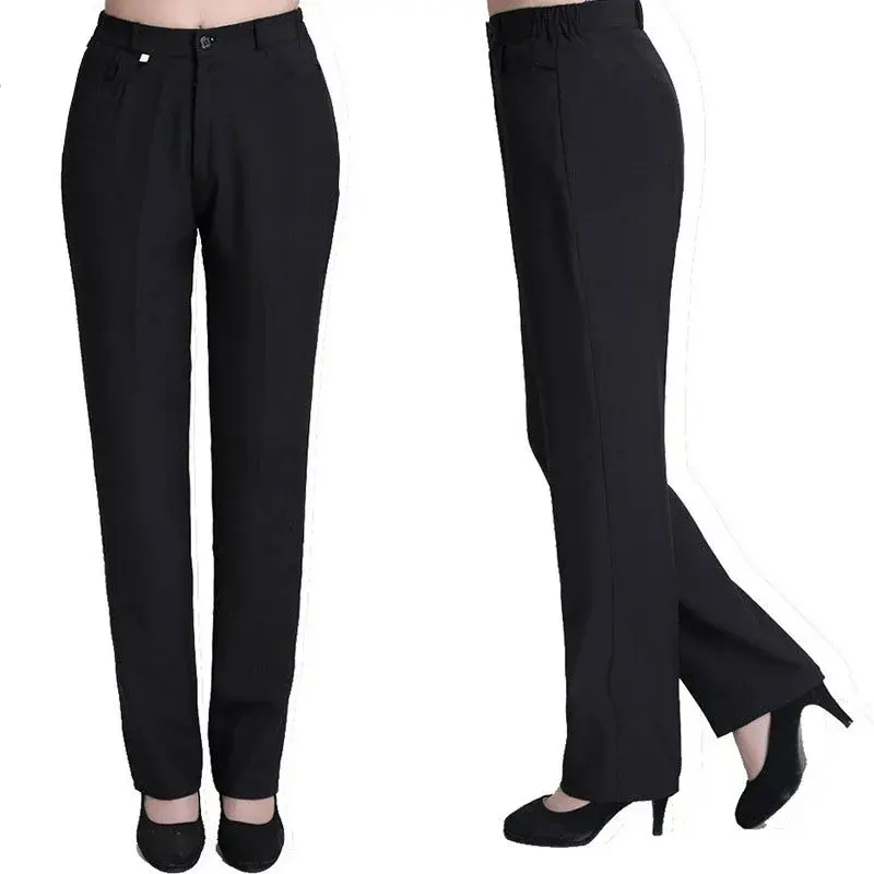 Black Straight Cut Elastic Work Pants for Women Restaurant Waitress Chef Professional Trousers Hotel Dining Room Staff