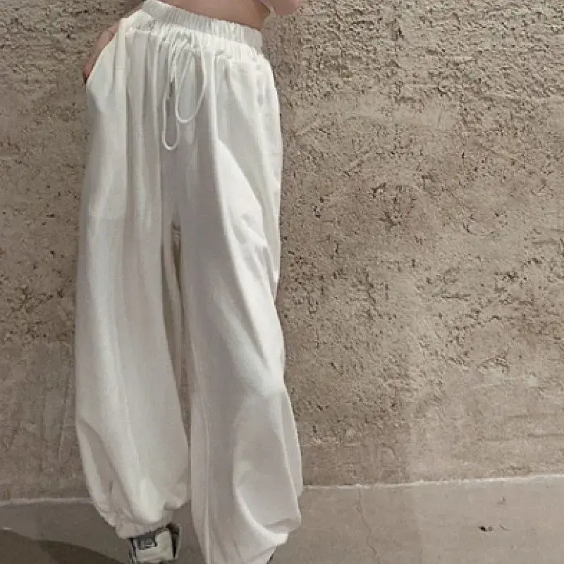 2023 Casual White Sweatpants Loose Fit Lightweight Jazz Dance Bloomers Spicy Girl Style Solid Color Casual Pants