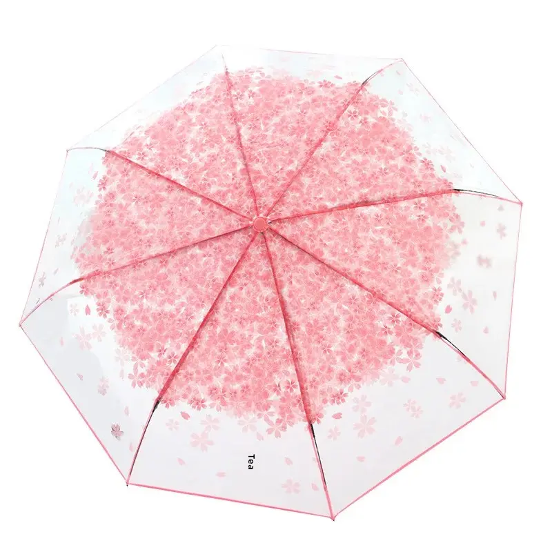 Automatic Folding Transparent Sakura Arch Long Handle Umbrella Apollo Umbrella Japanese Style Fresh Student Performance Wholesal