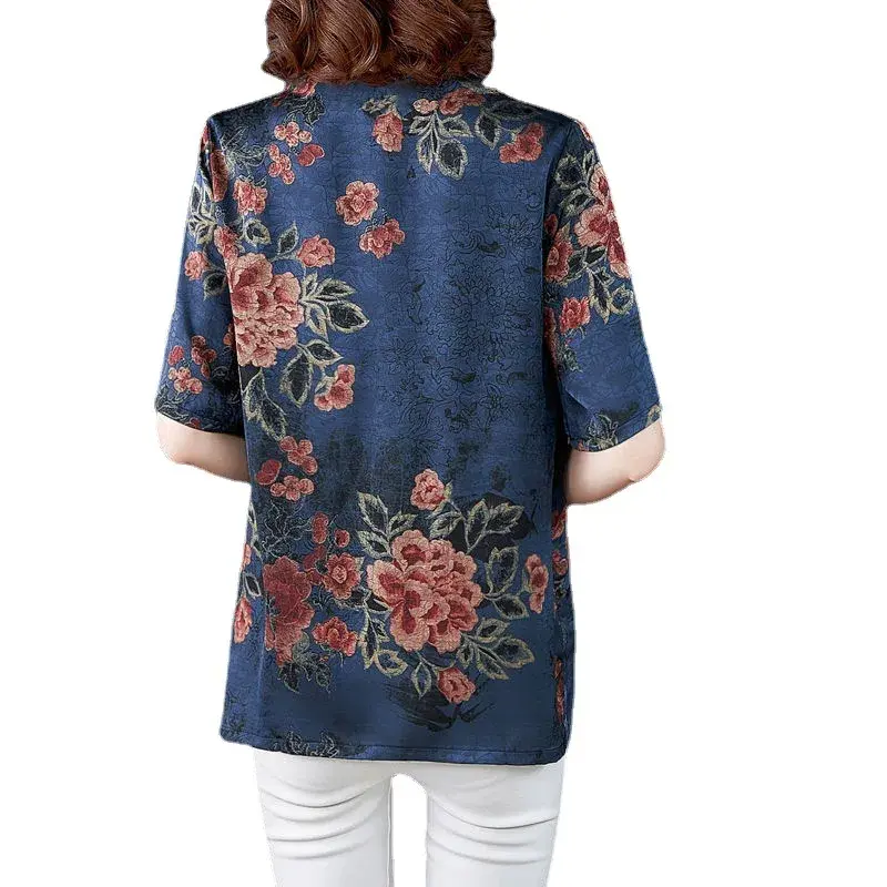 Cross-Border T-Shirt Summer Korean Style Mother's Clothing Round Neck Short Sleeves Printing Top Loose Fit Plus Size Slimming El